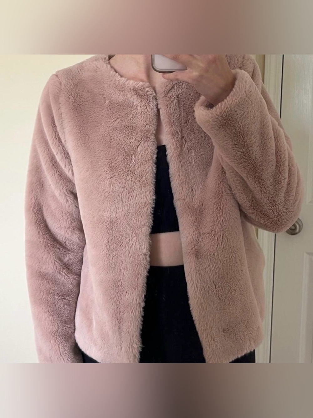 H&M Light Pink Faux Fur Jacket